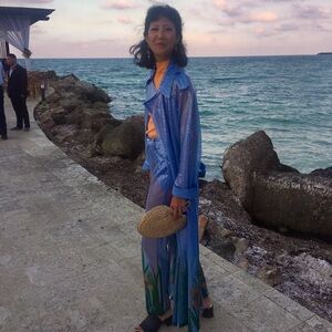 Adam Selman Trench Coat and Pants, fully sequined in clear w/ floral print